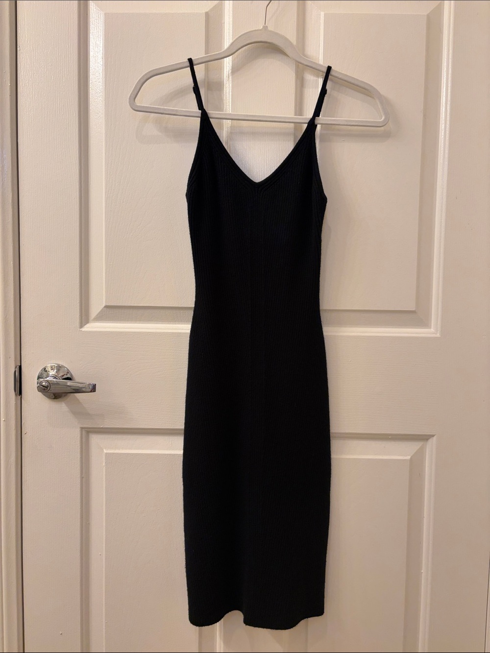 Abercrombie & Fitch Black Sweater Ribbed Slip Dress with V-Neck